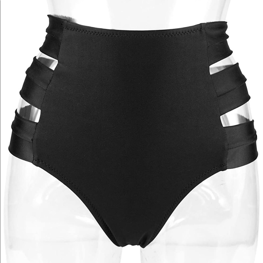 Black High Waist Side Straps Bikini Bottom
